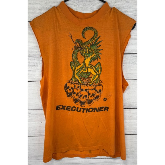 Other - Vintage Executioner Monster Truck Graphic Muscle Shirt Orange Distressed L